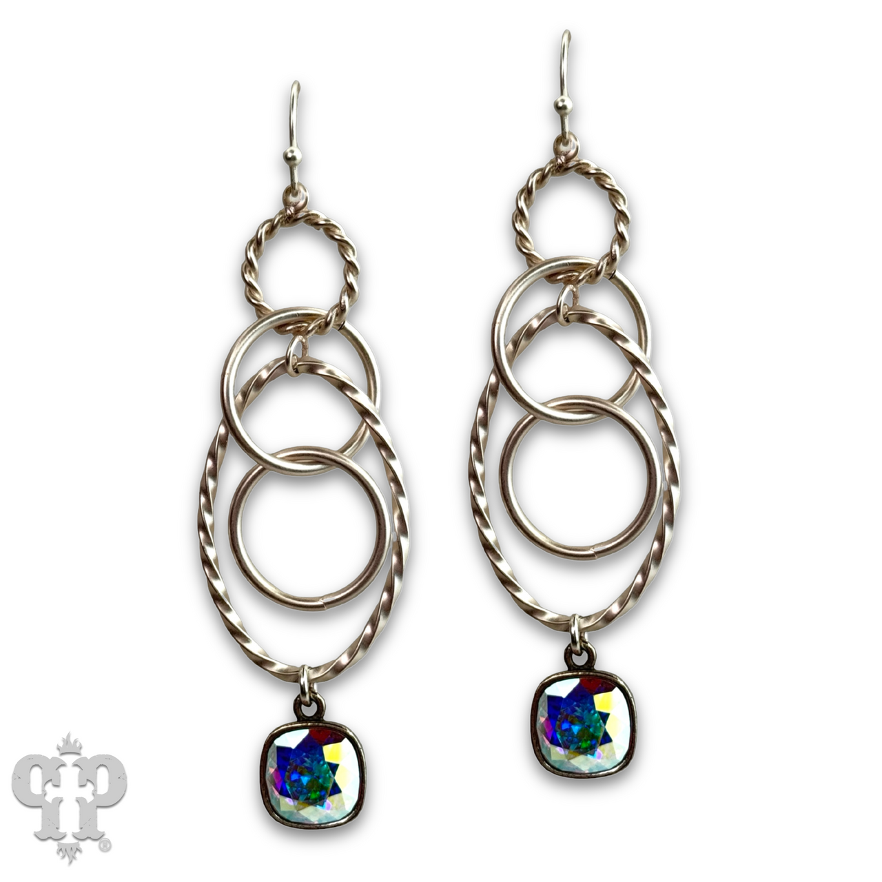 Multi ring earring with Austrian crystal