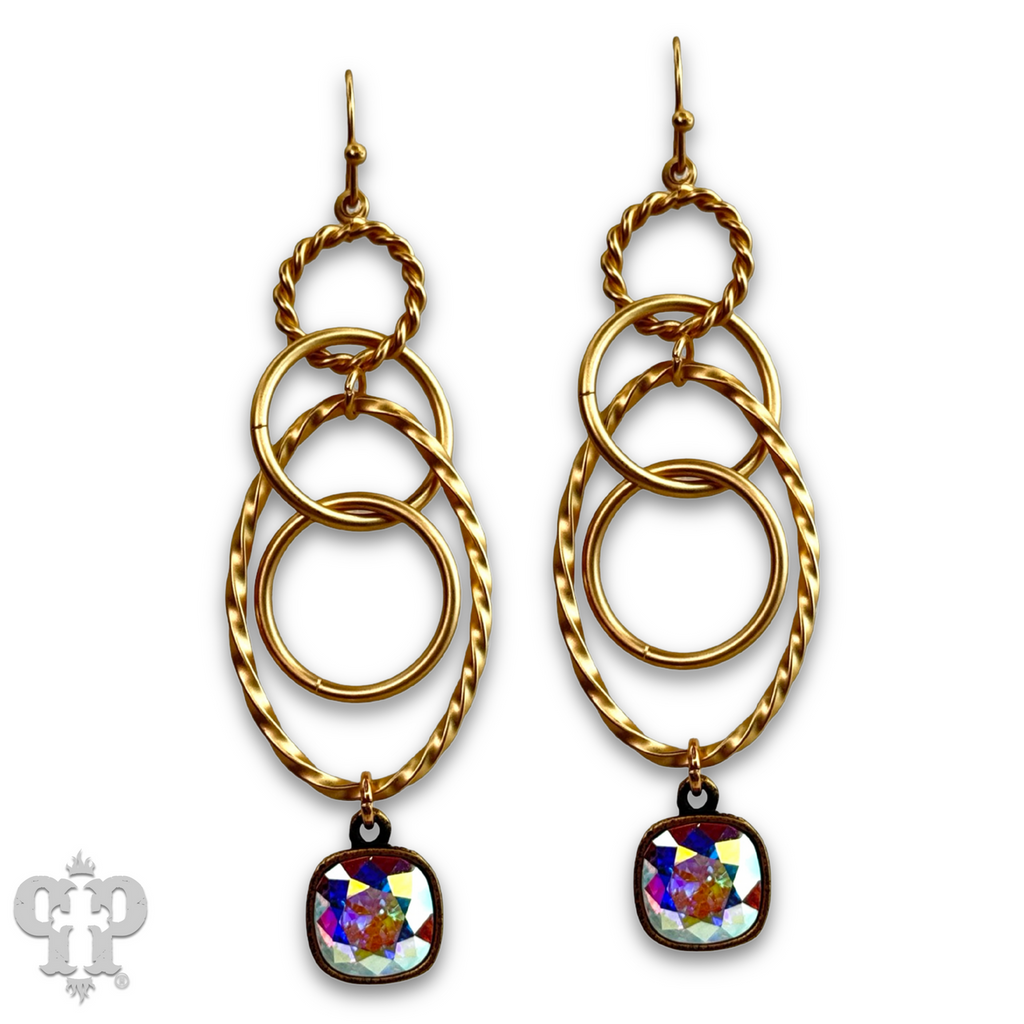 Multi ring earring with Austrian crystal
