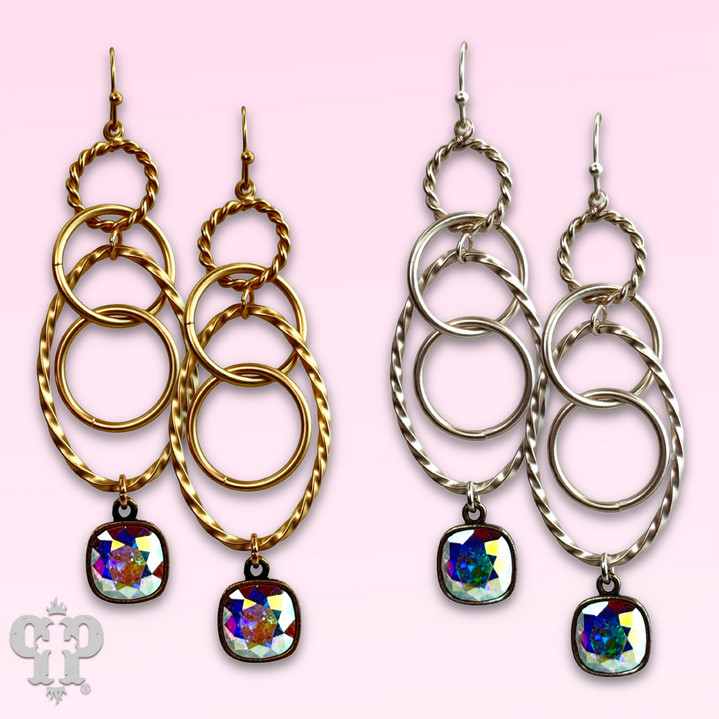 Multi ring earring with Austrian crystal