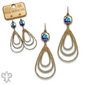 Matte gold triple teardrop earring with Austrian crystal
