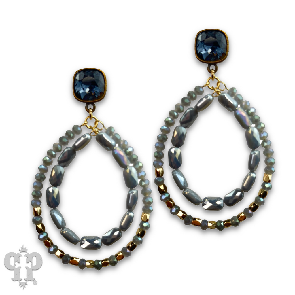 Double faceted bead teardrop earring with Austrian crystal