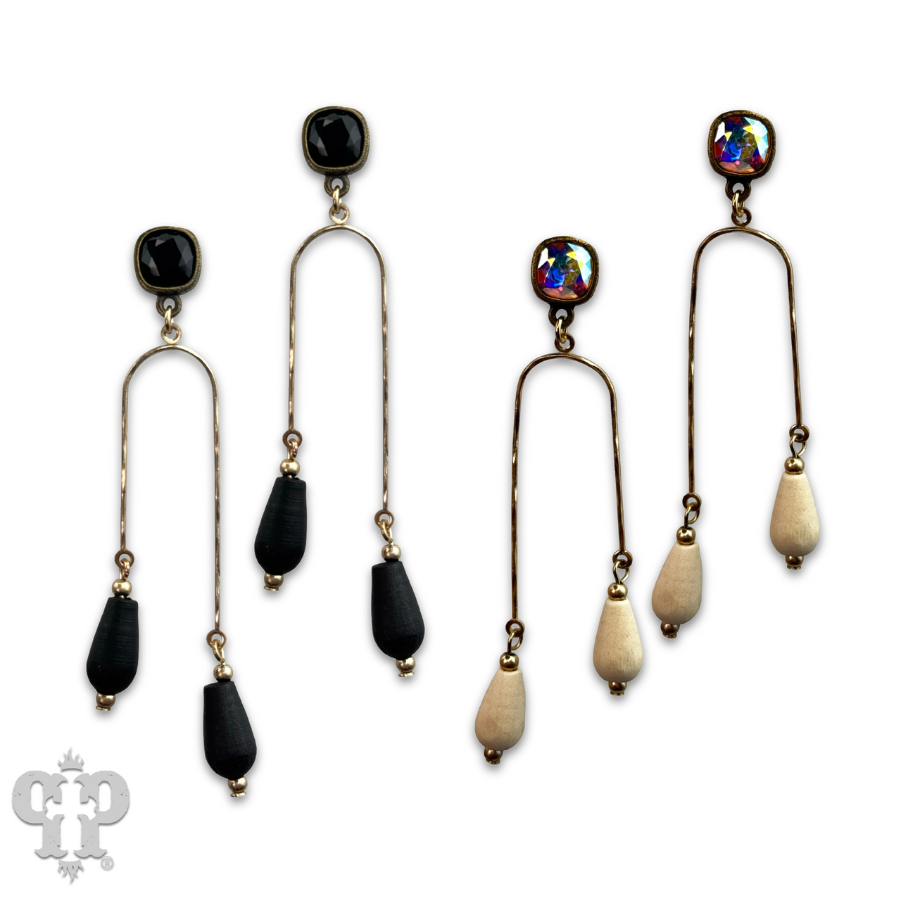 Golden arch earrings with Austrian crystal