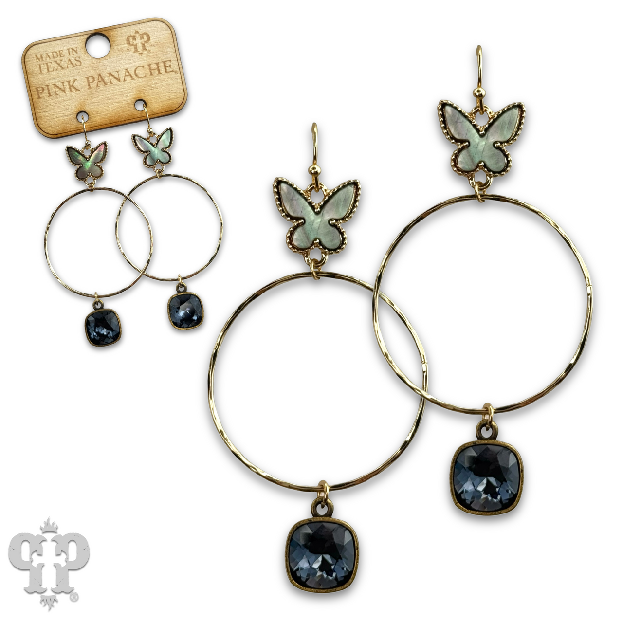 Butterfly charm circle earring with Austrian crystal