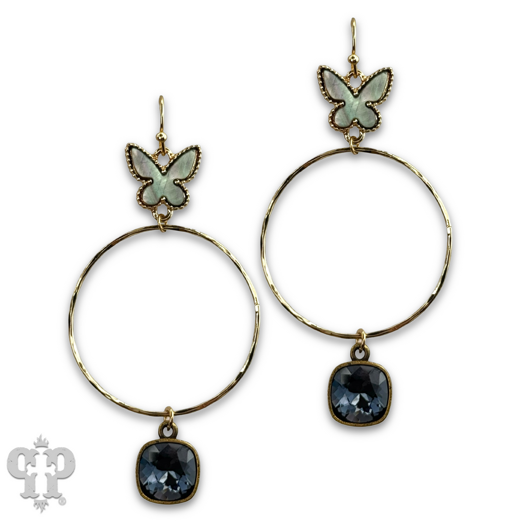 Butterfly charm circle earring with Austrian crystal