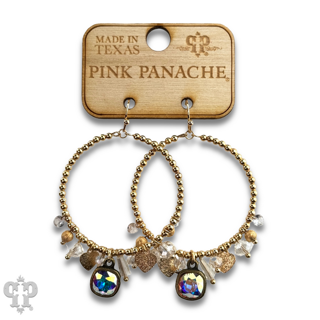 Heart and variety bead charm earring with Austrian crystal