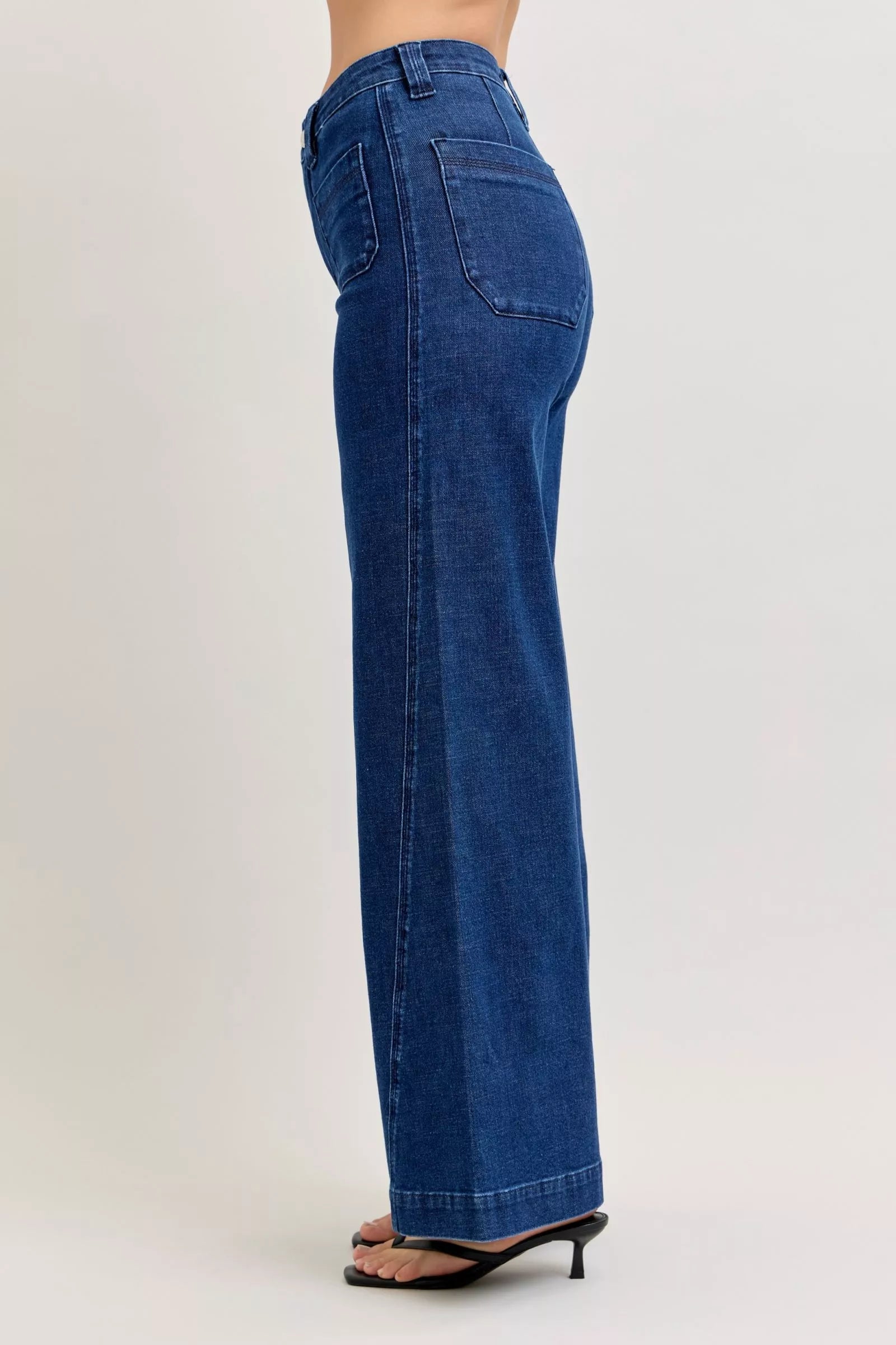 Judy Blue High Waisted Retro Wide Jeans For Women With Patch Pockets And Twisted Seams