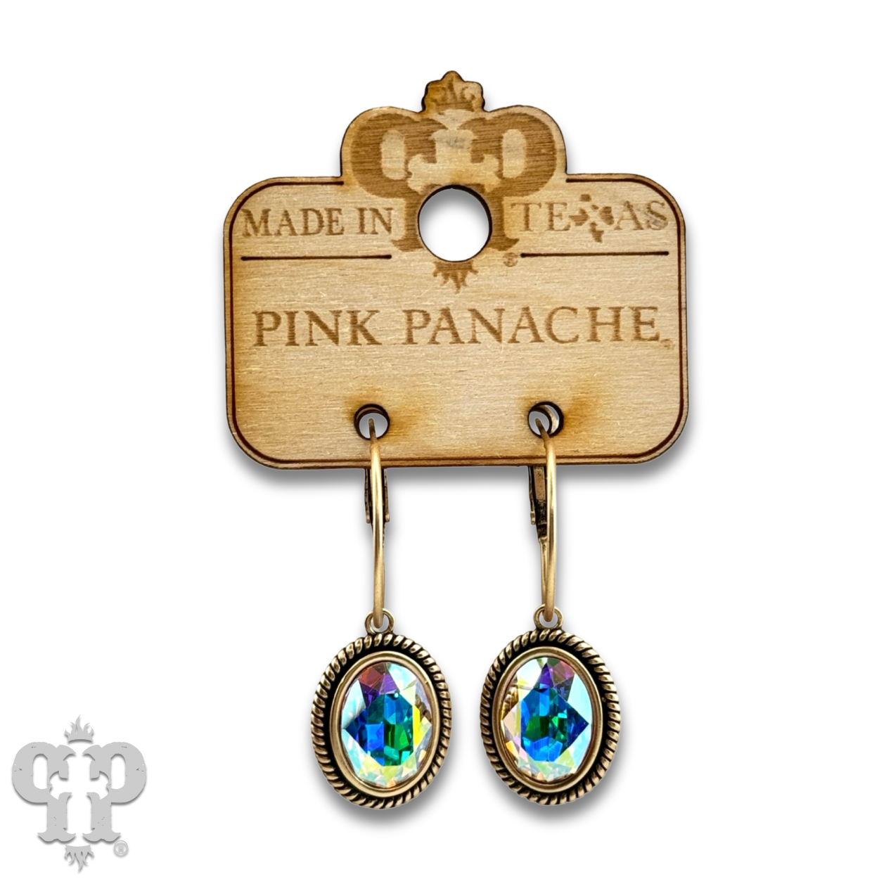 Medium oval rhinestone drop on small hoop earring