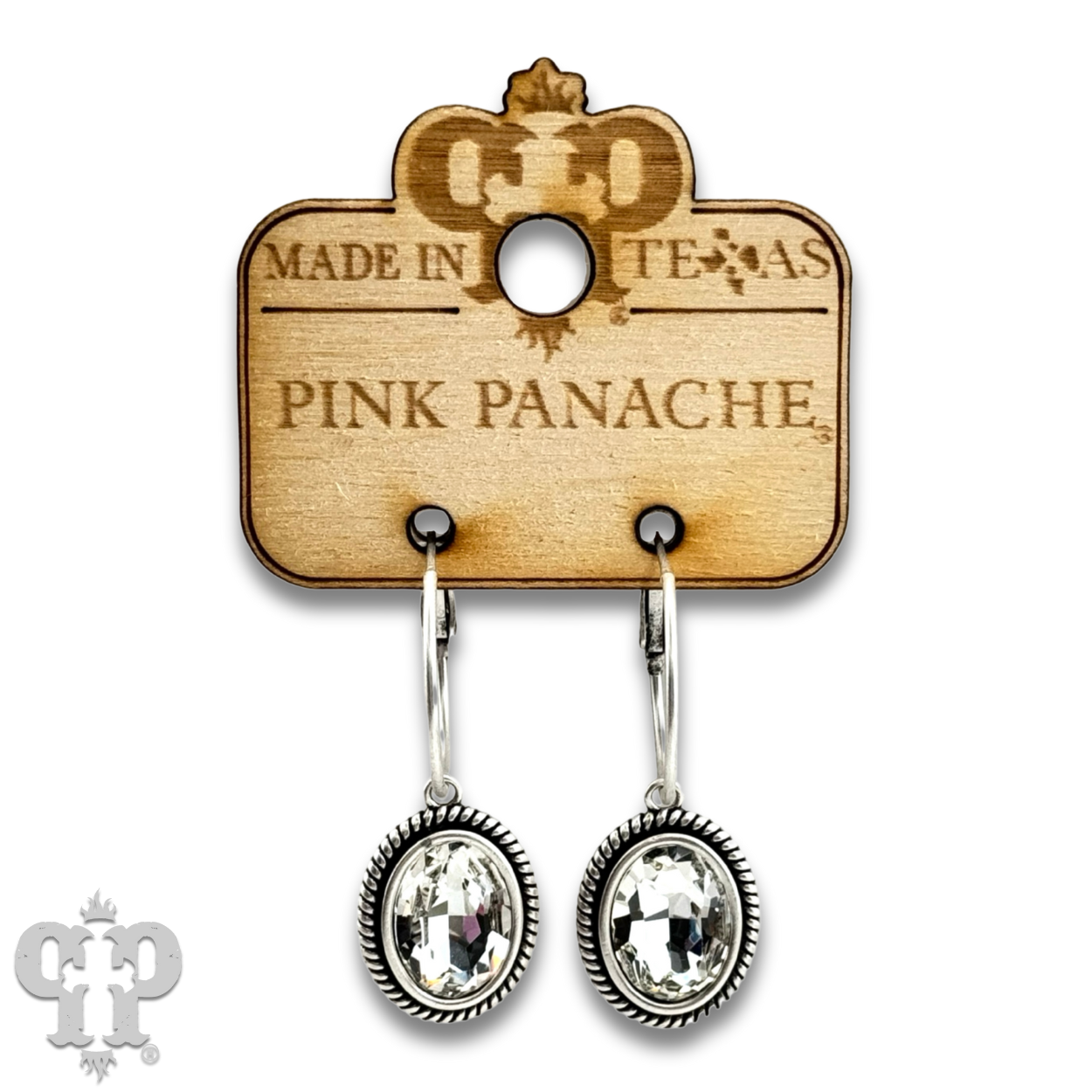 Medium oval rhinestone drop on small hoop earring