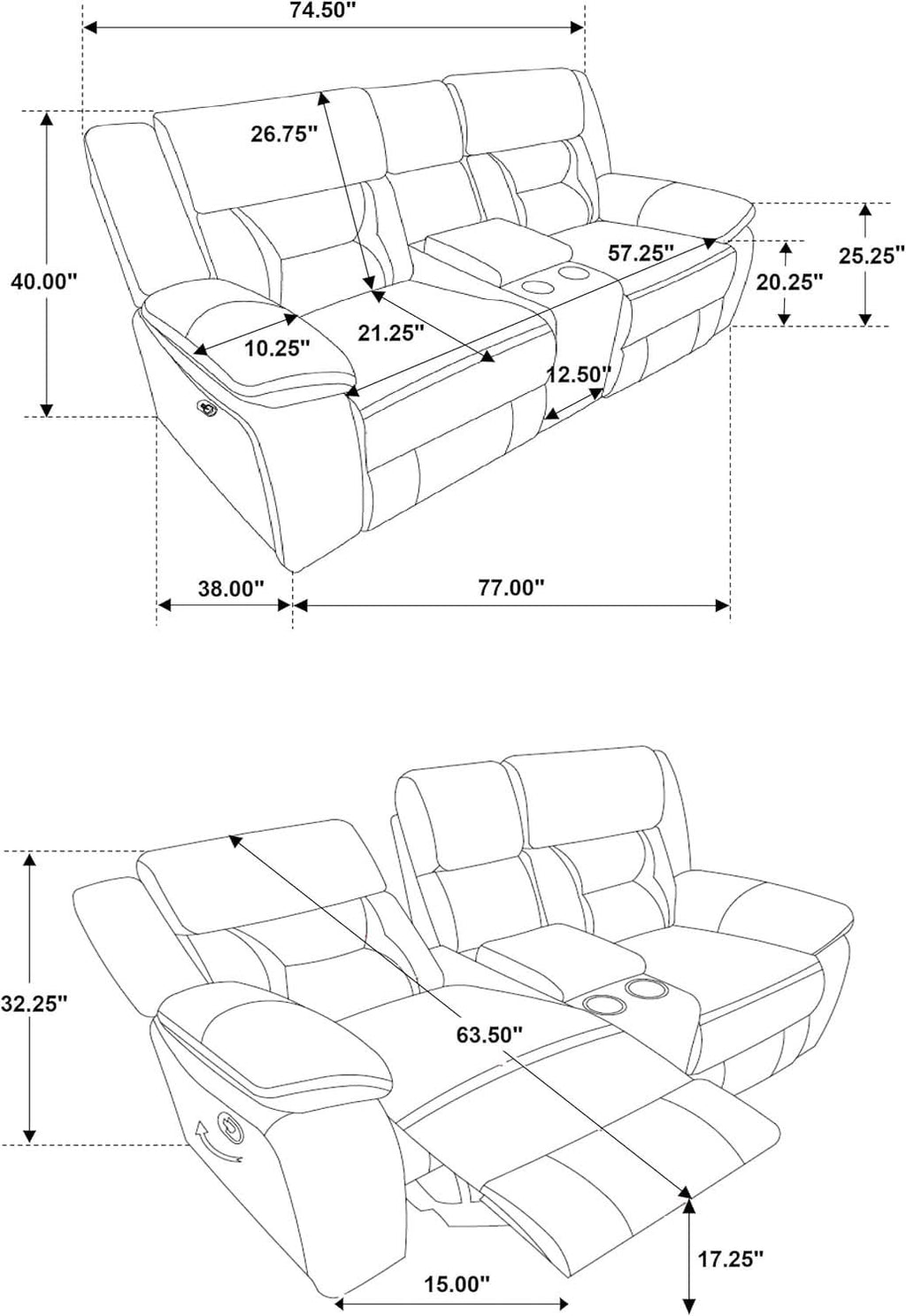 Taupe Recliner Loveseat With Center Console Manual Recline