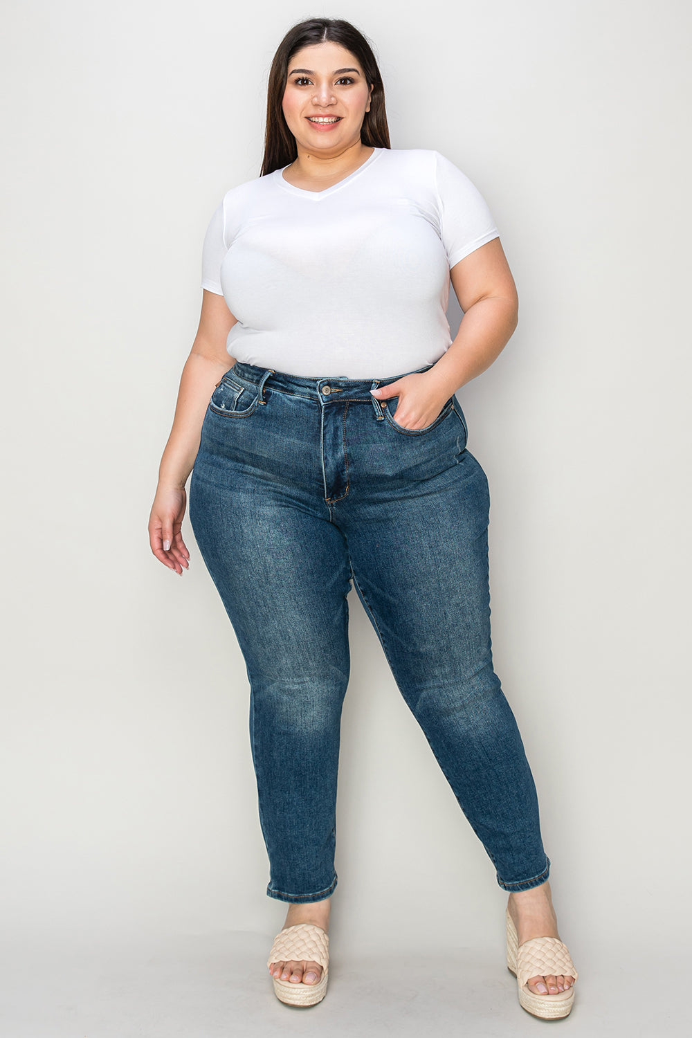 Judy Blue Tummy Control High Waist Slim Jeans For Women Full Size Midsection Smoothing Figure Flattering