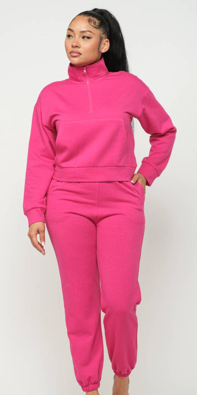 Half Zip Up One Pocket Jacket And Pants Set