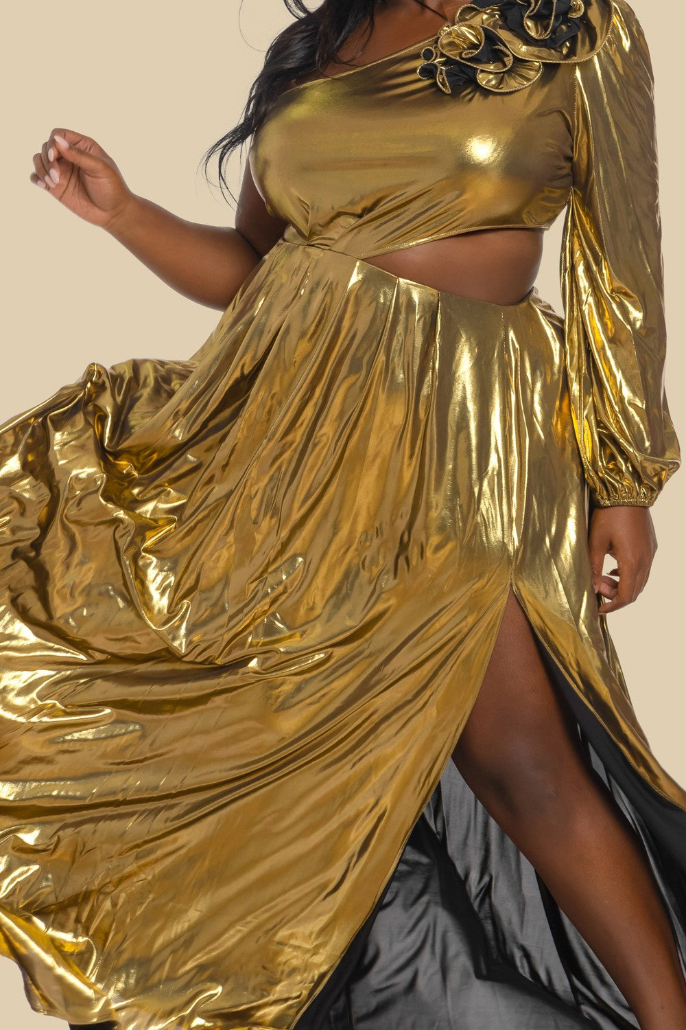 Plus Size Gold Glam Maxi Dress