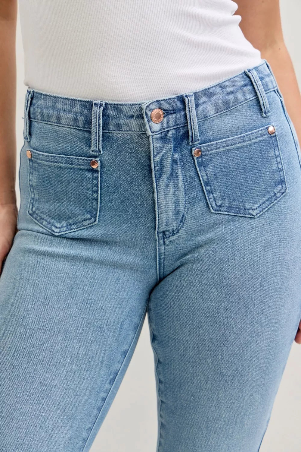 Judy Blue Bootcut Jeans Plus Size Mid Rise With Contrast Wash And Front Patch Pockets