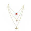 Enamel Rhinestone Honey Bee Pendant Triple Layered Necklace
