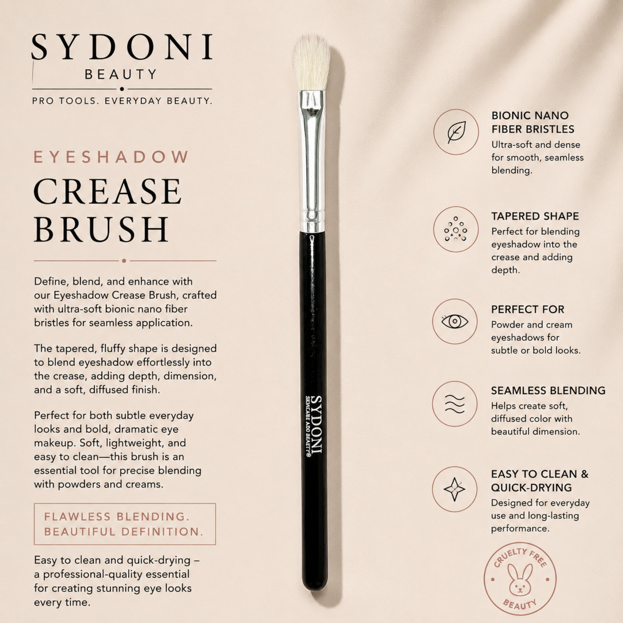 SYDONI EYESHADOW CREASE BRUSH - Goat Hair Bristles