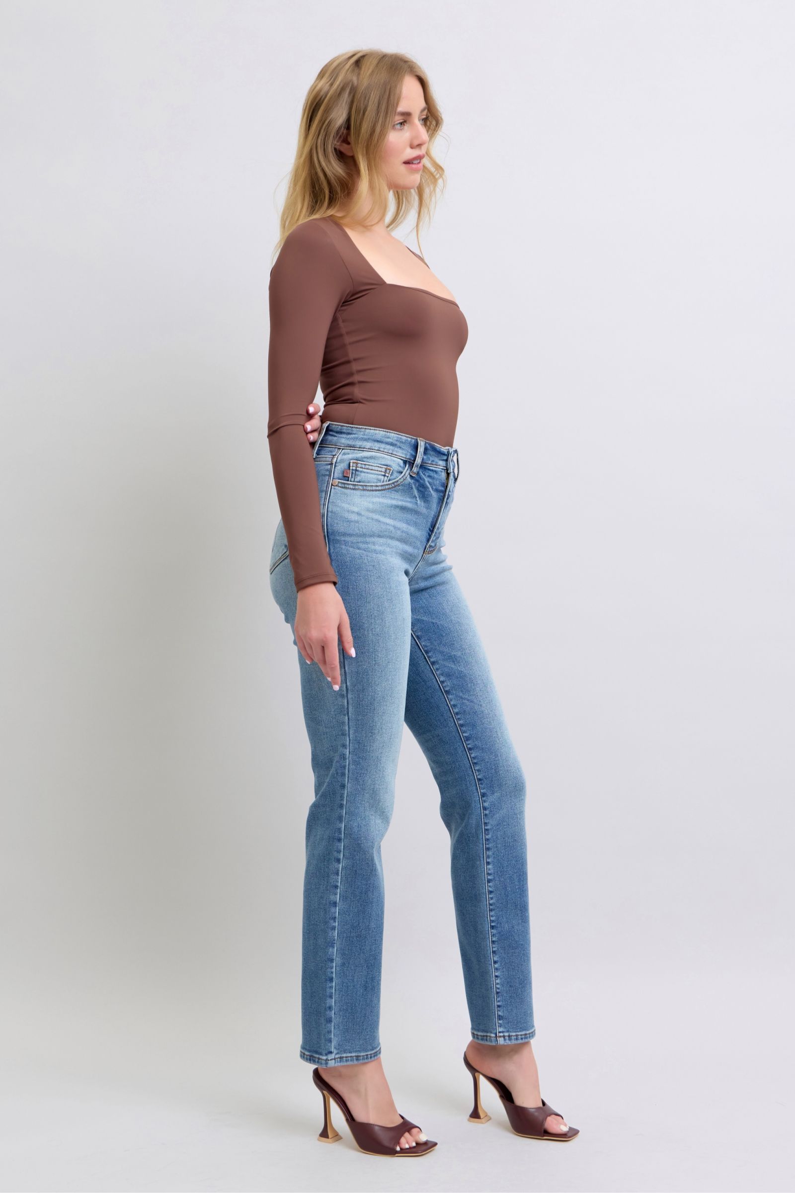 Judy Blue Thermal Straight Jeans With Pockets For Women Full Size Comfort And Warmth
