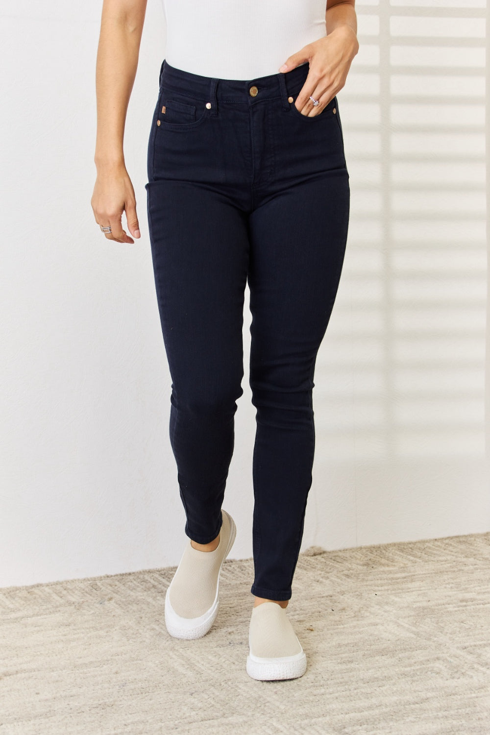 Judy Blue Full Size Garment Dyed Tummy Control Skinny Jeans For Curvy Figures Women