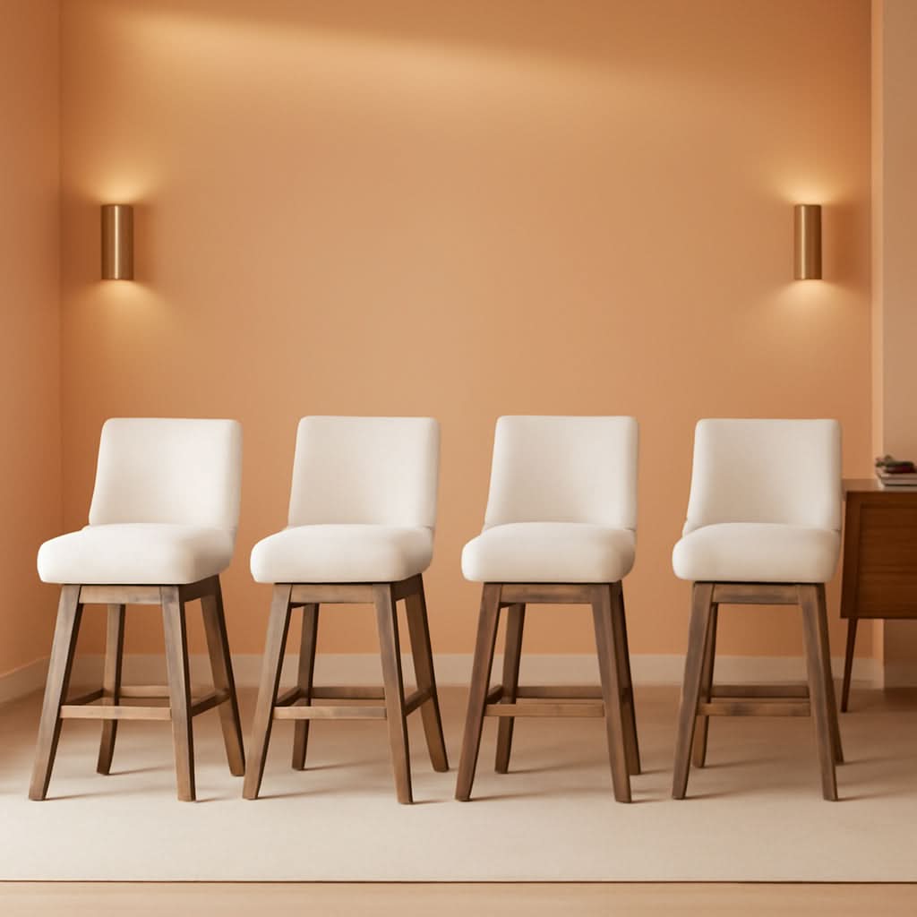 Swivel Upholstered Bar Stool With Back Wood Legs Set Of 4