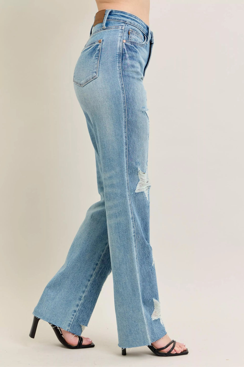 Judy Blue High Waist Rigid Jeans With Edgy Magic Star Destroy Detail 90s Straight Leg Plus Size