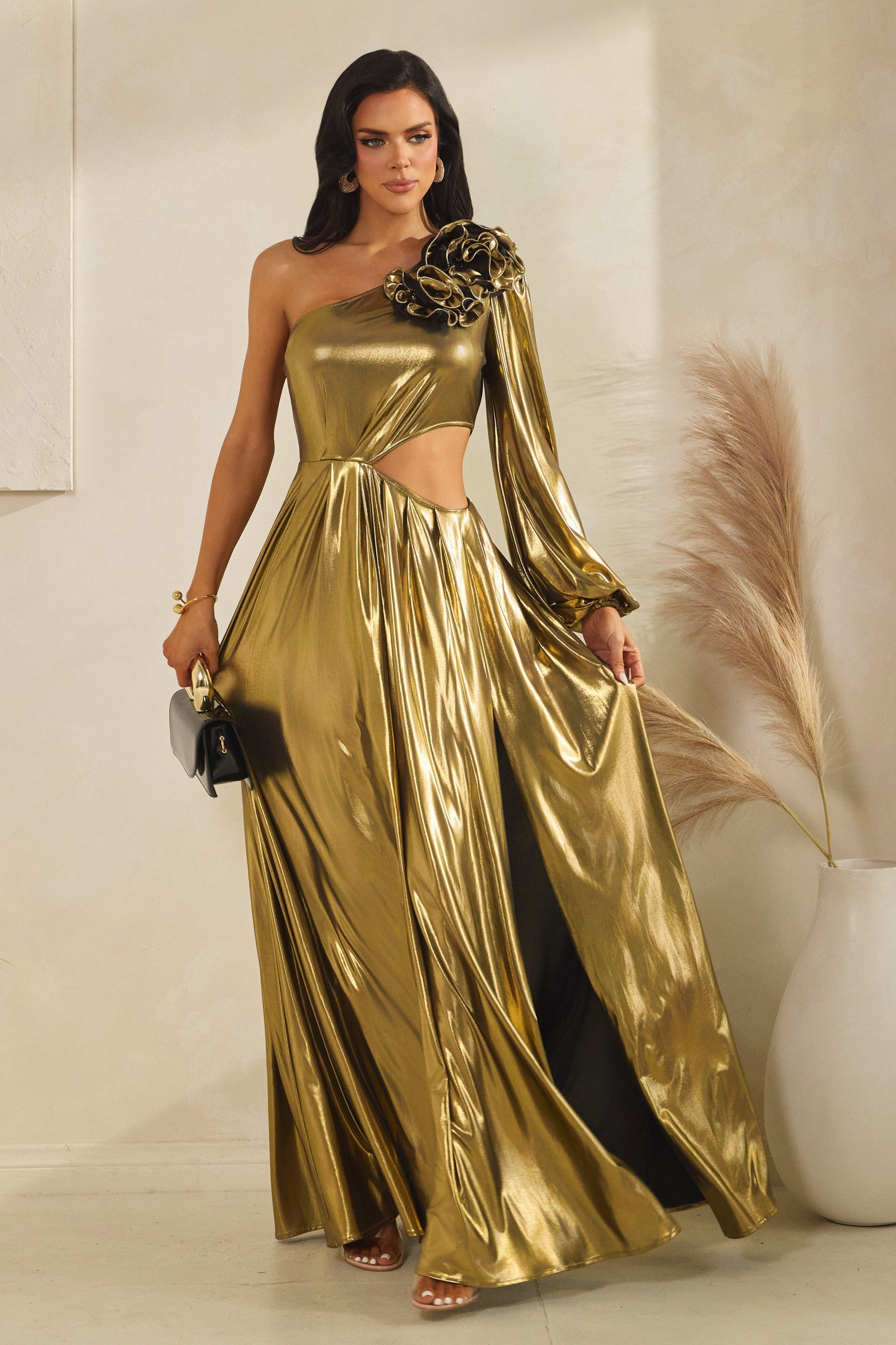Plus Size Gold Glam Maxi Dress