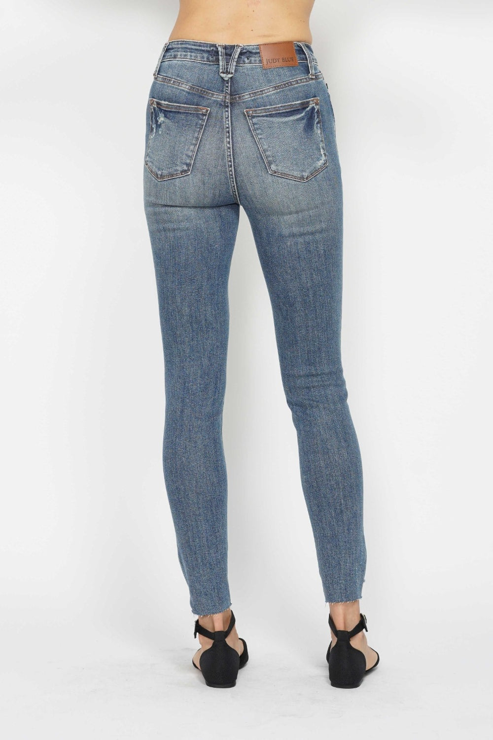Judy Blue Tummy Control Skinny Jeans Vintage Wash With Destroyed Hem For Curvy Women