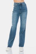 Judy Blue Full Size Tummy Control Jeans With Raw Hem For Flattering Straight Leg Fit Plus Size Women