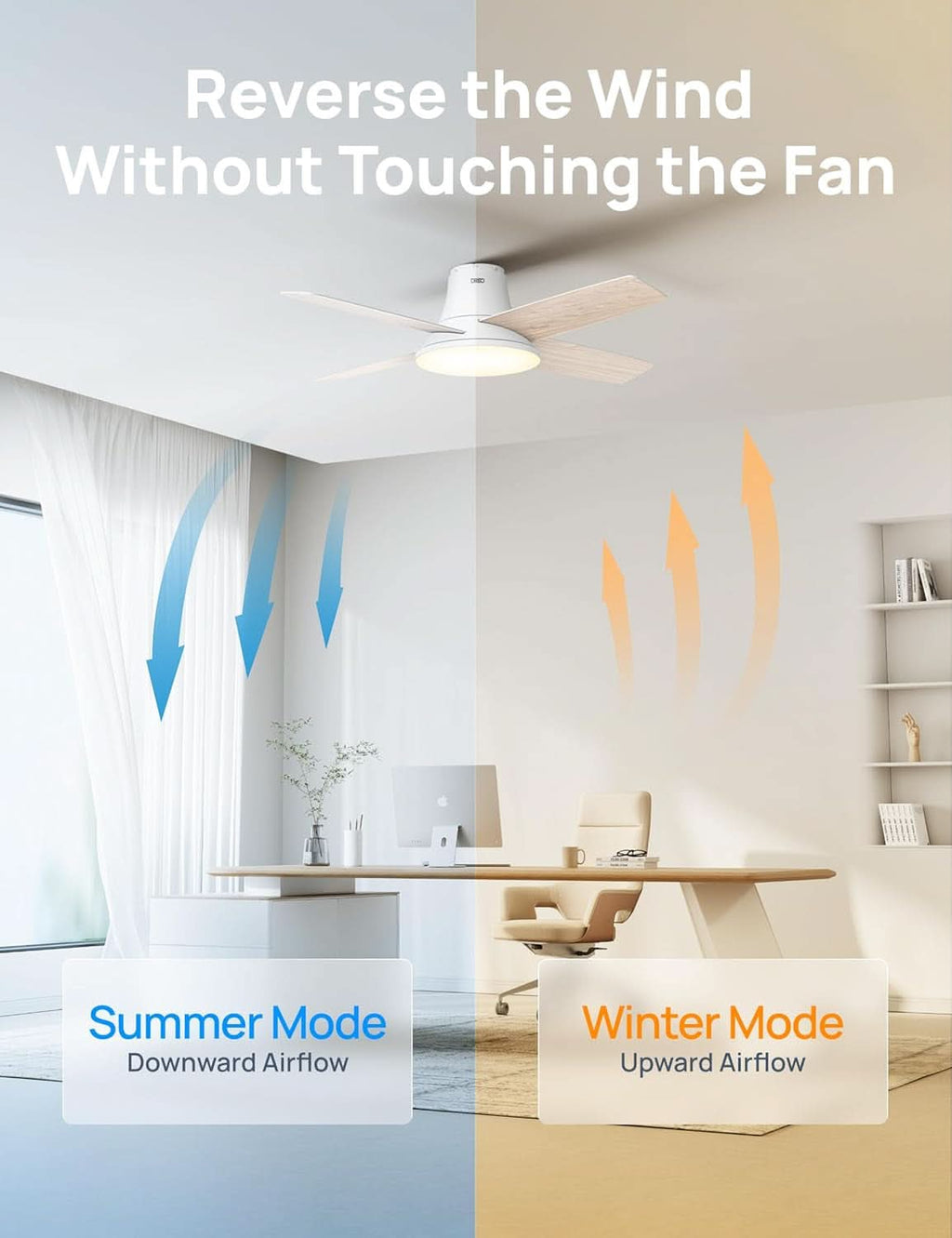 44 Inch Ceiling Fan With Lights White Remote Control