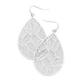 Filigree Leaf Detail Brass Metal Teardrop Dangle Earrings