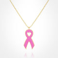 Gold Dipped Enamel Pink Ribbon Pendant Necklace