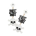 Happy Halloween Message Glittered Resin Ghost Skull Earrings