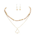 Heart Pendant Wood Natural Stone Double Layered Jewelry Set