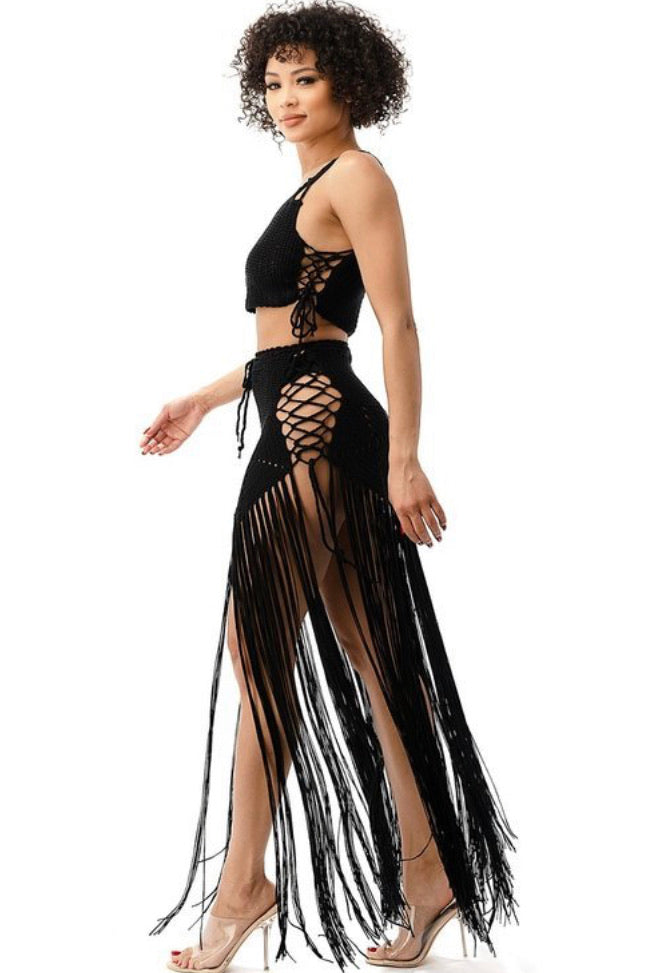 Crochet Fringe Swimwear Skirt Set