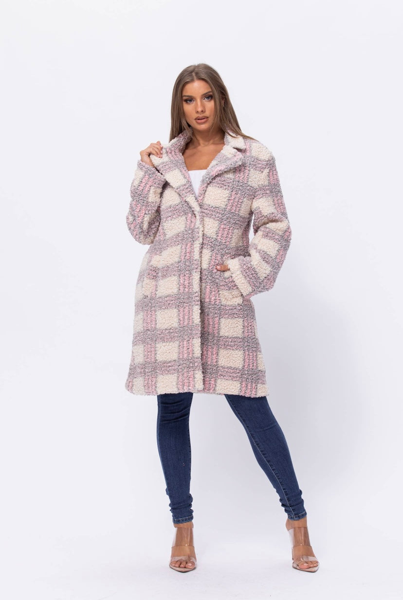 Fluffy Midi Plaid Coat