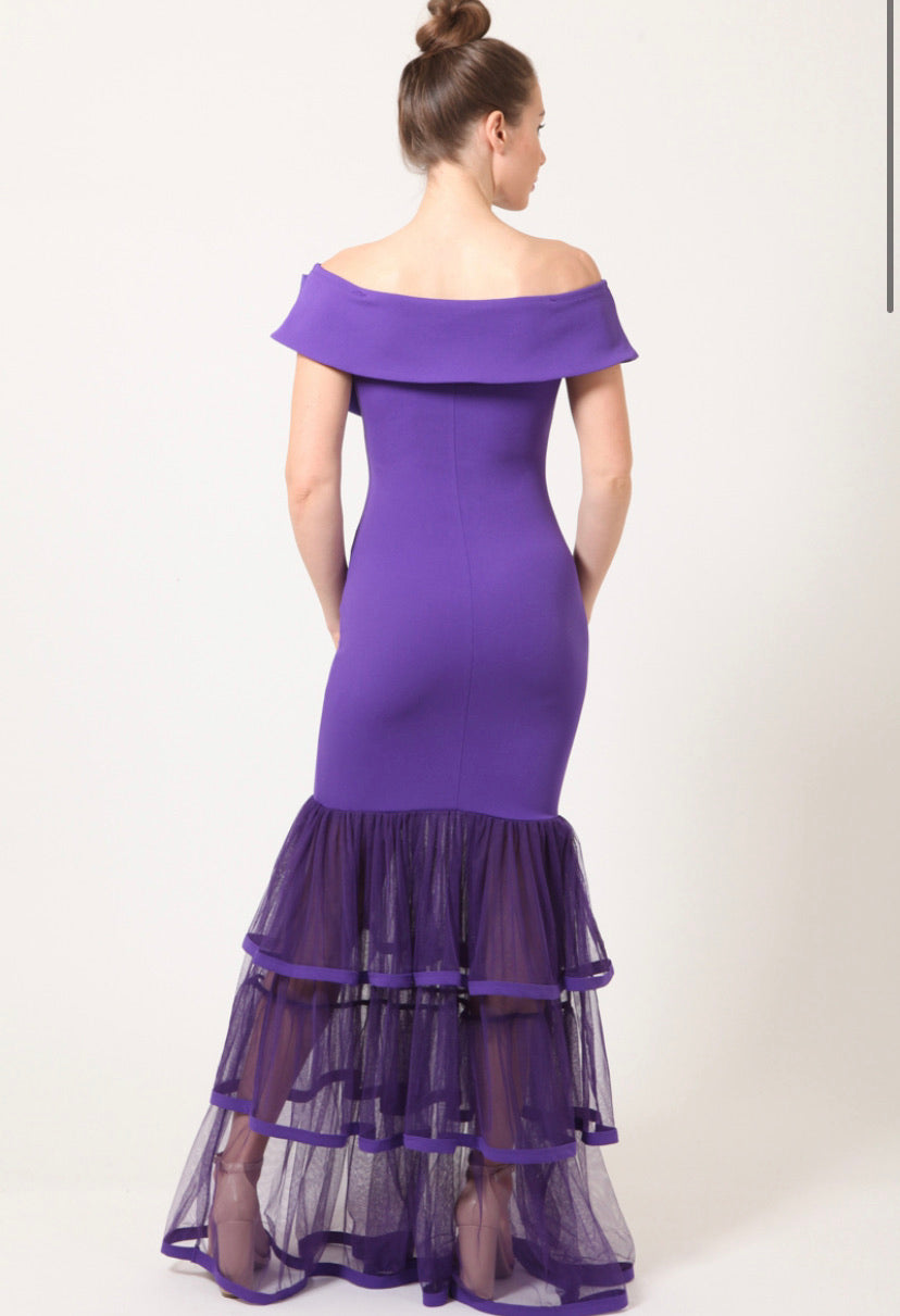 Black Bowtied Bottom Tiered Mesh Ruffled Dress