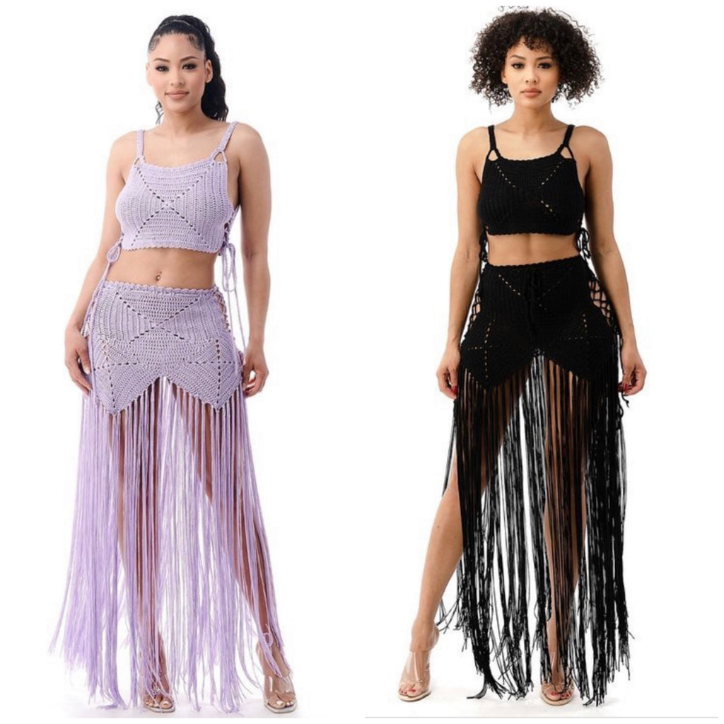 Crochet Fringe Swimwear Skirt Set