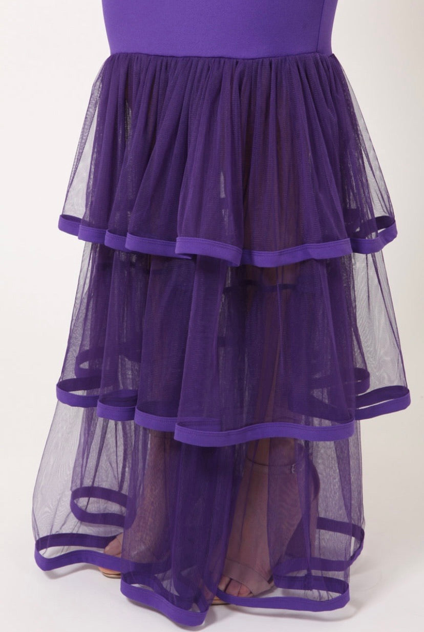 Black Bowtied Bottom Tiered Mesh Ruffled Dress