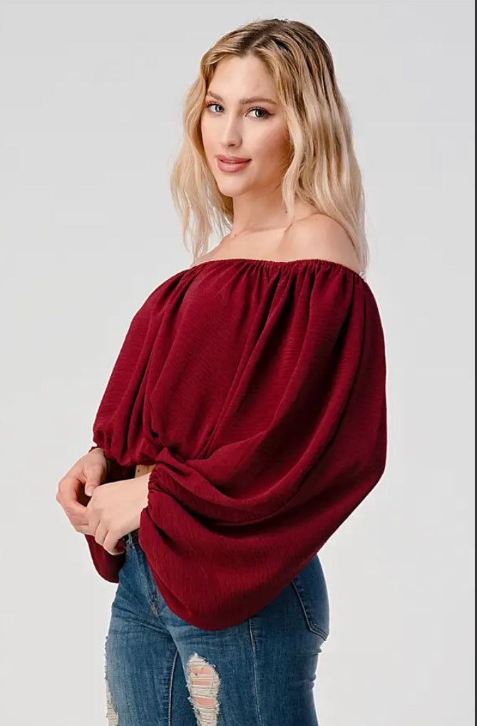 Burgundy Balloon Sleeve Half Top