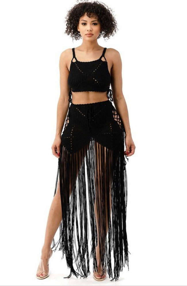 Crochet Fringe Swimwear Skirt Set