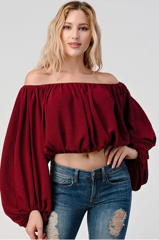 Burgundy Balloon Sleeve Half Top