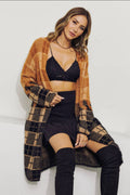 Color Block Plaid Long Cardigan