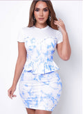 Blue & White Peplum Mini Dress