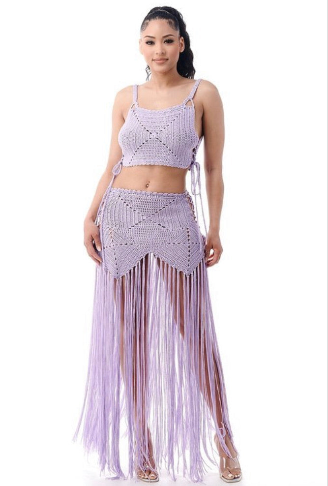 Crochet Fringe Swimwear Skirt Set