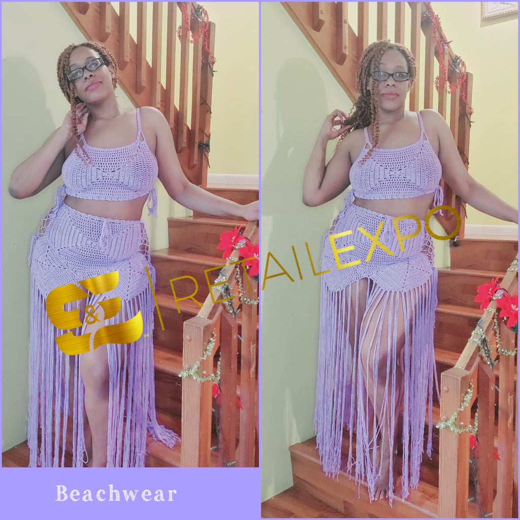 Crochet Fringe Swimwear Skirt Set