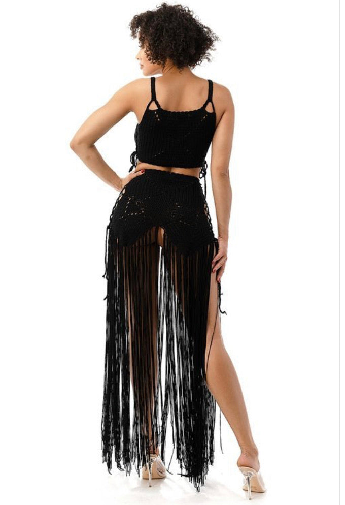 Crochet Fringe Swimwear Skirt Set