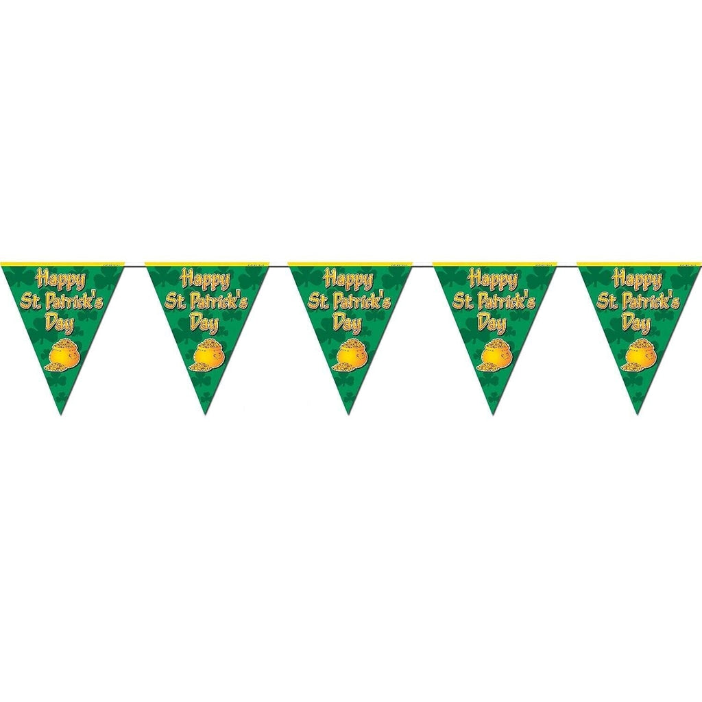 4 Pack, Beistle 10" x 12' Happy St Patricks Day Pennant Banner; Green/Gold