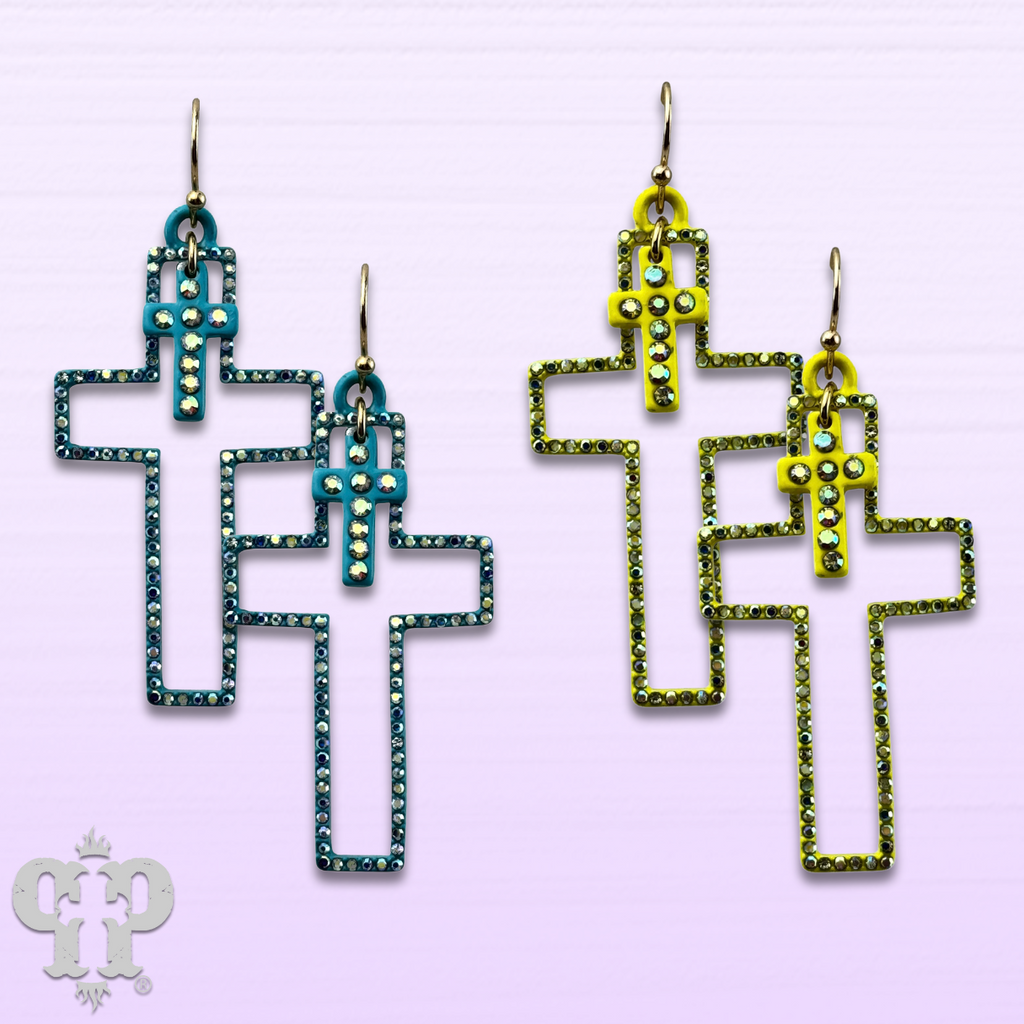 Double rhinestone cross earring - LC