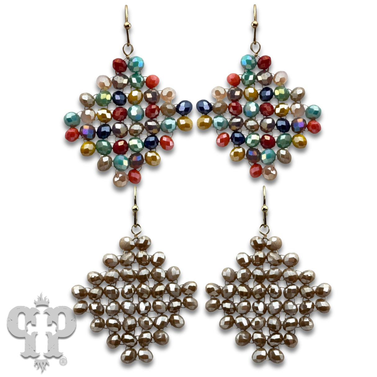 Faceted bead diamond shape earring with Austrian crystal - LC
