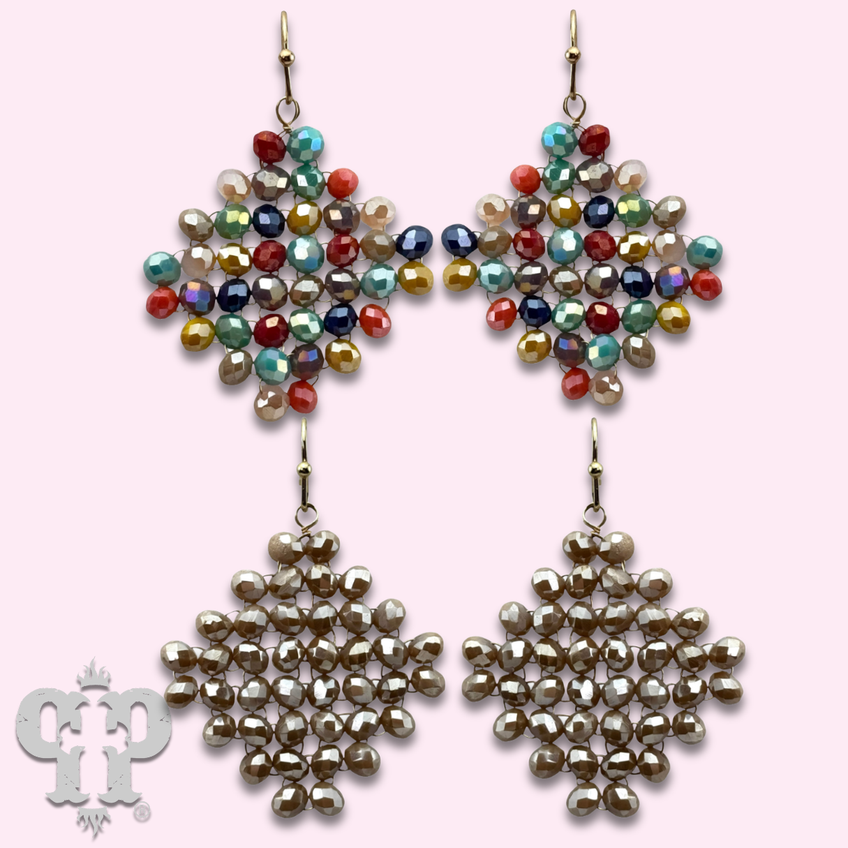 Faceted bead diamond shape earring with Austrian crystal - LC