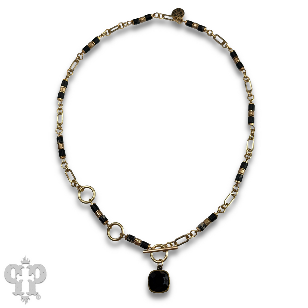 Cylinder stone linked bead with toggle closure and Austrian crystal necklace - LC