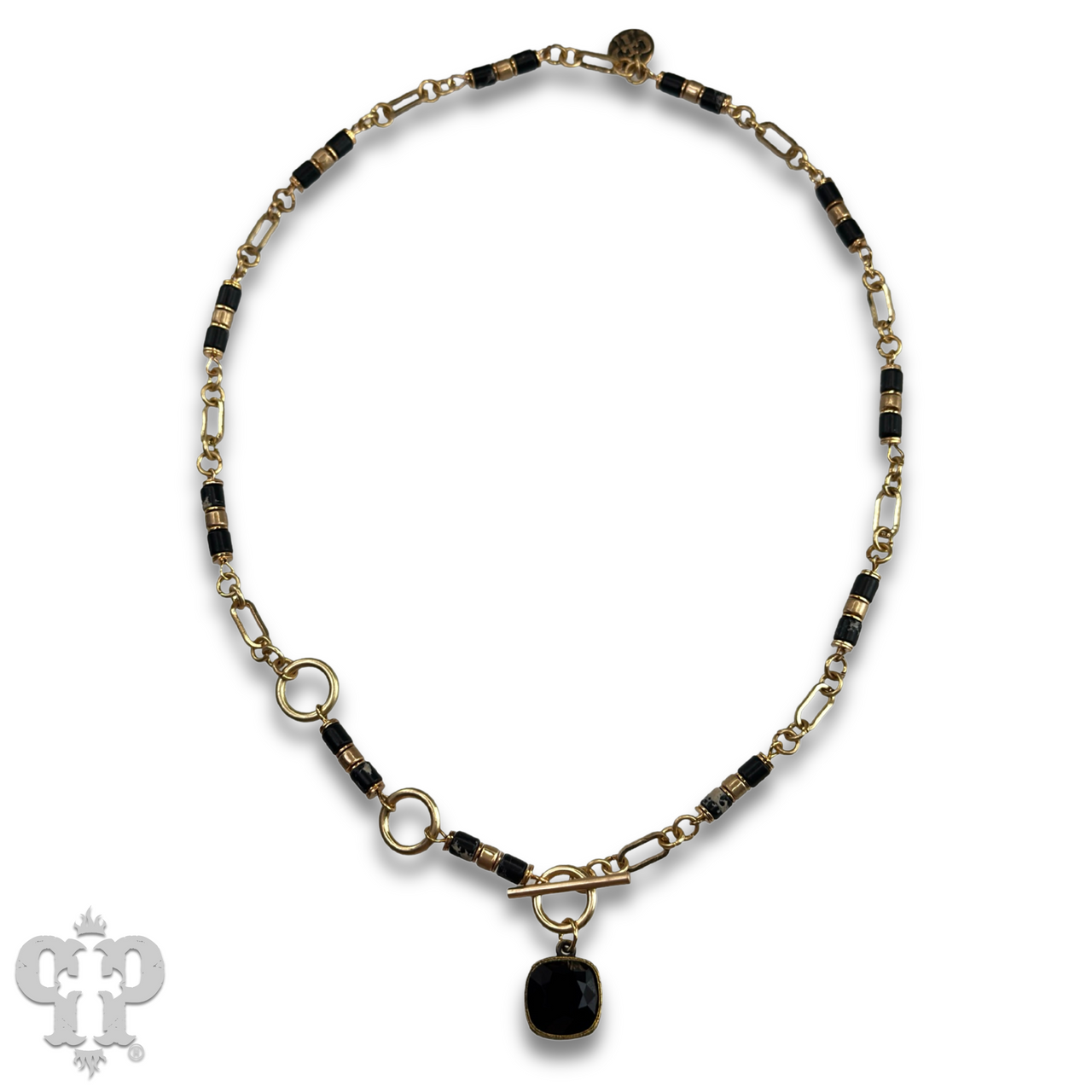 Cylinder stone linked bead with toggle closure and Austrian crystal necklace - LC